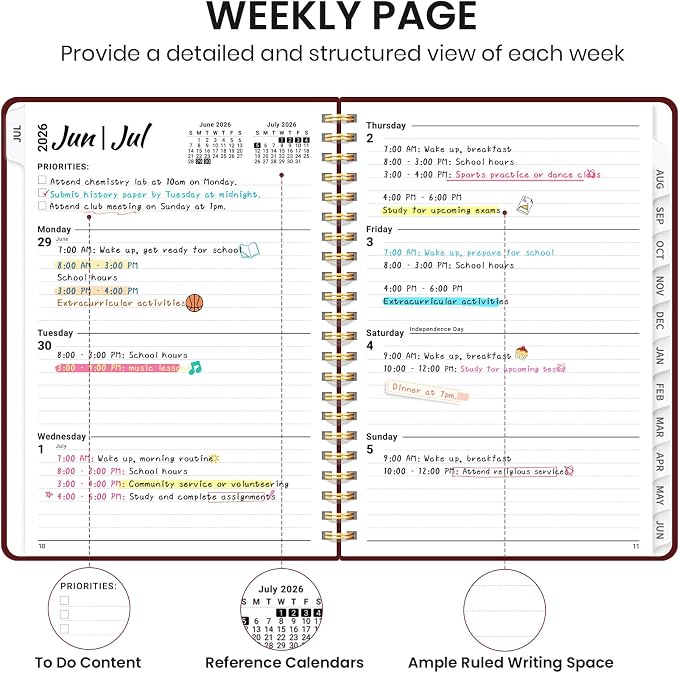 Taja Planner 2026-2027, Jul 2026-Jun 2027 Monthly & Weekly Calendar Book | 8.5" x 11", Hardcover Academic Calendar with Tabs, Teacher Student Agenda Book for School Office Supplies - Burgundy