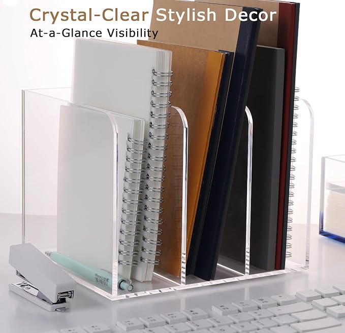 Acrylic Desk File Organizer, 3-Section Vertical File Folder Rack,Clear | Desk Organizer for Documents, Tablets, Magazines, Books & Accessories, Ideal for Office, Home & Classroom
