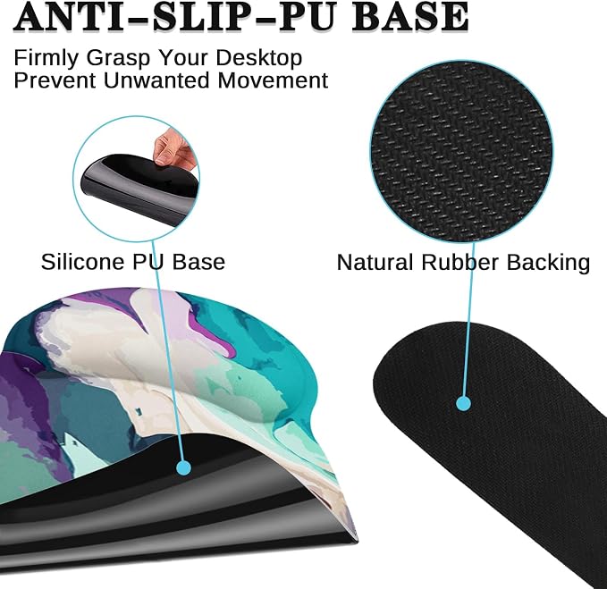 Keyboard Mouse Pad Set, 4 in 1 Desk Mat Set, Marbling Liquid | Teal Purple Large Mousepad+Keyboard Wrist Rest+Mouse Wrist Rest+Coaster Ergonomic Design for Home Office Computer