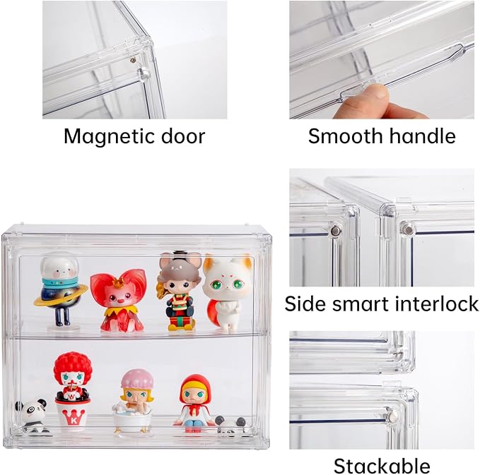 BOHOIDEE 2 Tiers Clear Display Case for Figures, Acrylic Storage Organizers Box with Magnetic Door, Wall-Mounted Dustproof Showcase for Collectibles Action Figure