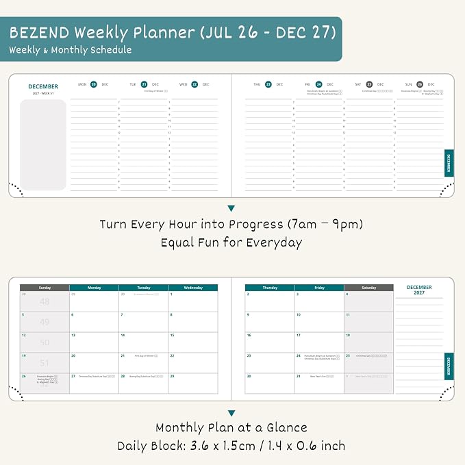 BEZEND Pocket Calendar 2026 2027, Small Weekly Monthly Planner (6.5"x3.75")