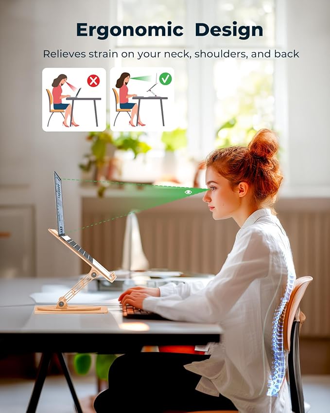 Aoviho 360° Rotating Laptop Stand for Desk | Adjustable, Foldable, Portable Aluminum Ergonomic Riser | Compatible with MacBook, Dell, HP & All Laptops 10-16 inch | Gold