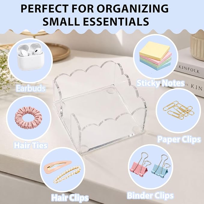 Pack of 6 Scalloped Acrylic Sticky Note Holder 3x3 Inch for Home Dorm | Clear Wave Design Post It Note Dispenser, Thick Acrylic Notepad Desk Organizer for Office Home Dorm Classroom