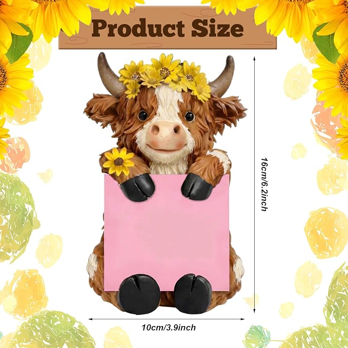 Thenshop Fall Sunflower Highland Cow Pop up Sticky Note Dispenser | Fall Resin Highland Cow with 100 Sheets, Sticky Note Holder, Highland Cow Desk Accessories, Classroom School Gift, 3 x 3 Inch