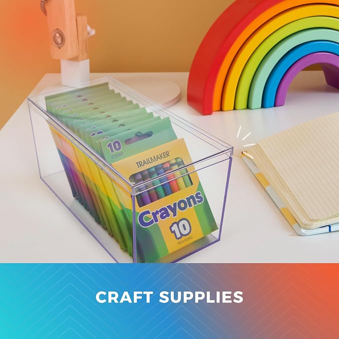 4-Pack Clear Acrylic Boxes with Lids, 8x4x4in, Gift, Craft & Display | Clear 8x4x4in boxes for crafts organization, collectibles, gifts & party favors; yarn & bead storage. Made in USA.