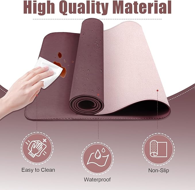 Leather Desk Pad Protector, Desk Mat, Large Mouse Pad, Non-Slip Desk Blotter, Office Laptop Desk Pad, PU Leather Desk Writing Pad for Office and Home (Dark Purple, 31.5" x 15.7")