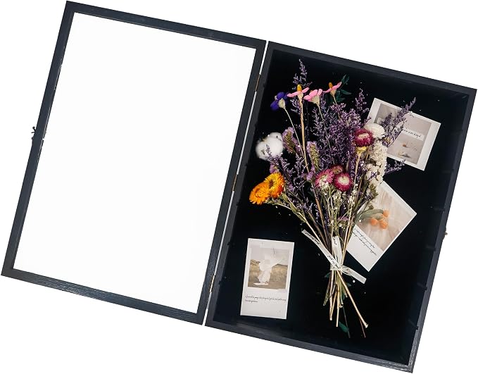 16x20 Shadow Boxes Display Cases with Shelves, Black Deep Shadow Box Frame for Keepsake Collectibles, Coins Military Medals Pins Wedding Flowers