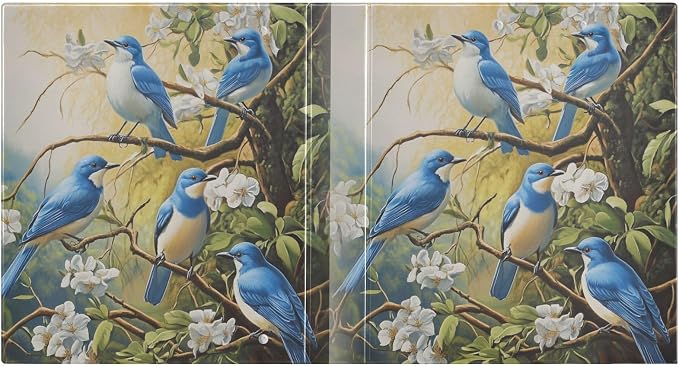 Blue Bird White Flower Patterned 3 Ring Binder 1.5" Decorative D-Ring Binder with Clipboard&3 Clear Pockets, Holds 200 Sheets A4 Size Paper Waterproof Binders for School Home Office|2 Pack