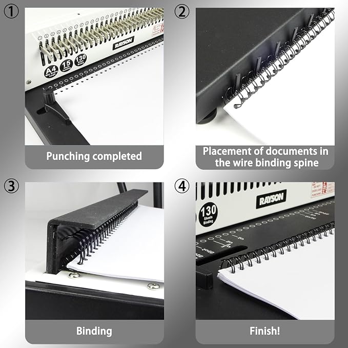 Rayson Wire Binding Spines, 3:1 32-Loop Black, Mixed Sizes, 96 Pack | Includes 24 pcs each: 7/16", 1/2", 9/16" and 5/8"; ideal for Letter-size reports, manuals and presentations.