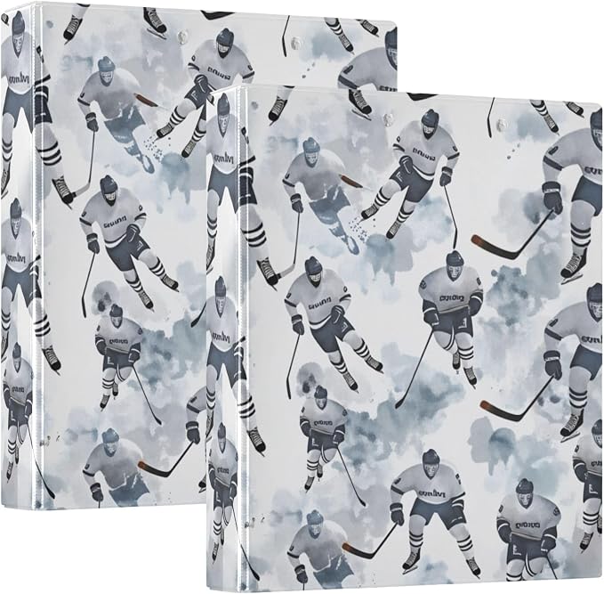 Ice Hockey Black Round Ring Binders 1.5 Inch Bandy Ball Sports 3 Ring Clipboard Binder for Office School Work Supplies File Folder 200 Sheet Capacity 2 Pieces