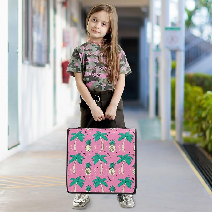 Pineapple Palm Tree Pink 3 Ring Binder Bag 1.5 inch Binder Organizer with Zipper Shoulder Strap 500 Sheet Documents Storage for School Office