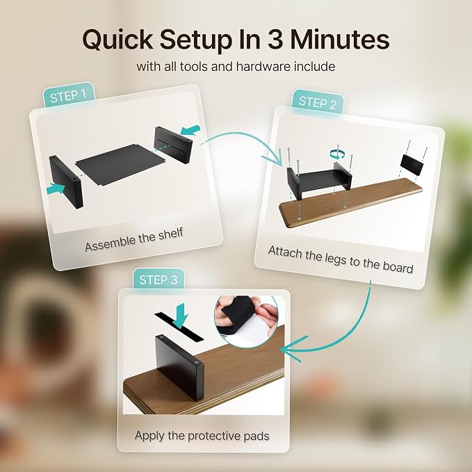 46" Dual Monitor Riser, Metal Shelf Wooden Desk Organizer | Walnut Wooden Desk Shelf for 2 Monitors/TV,Monitor Stand Riser for Desk, Wood Monitor Stand Organizer for Home Office