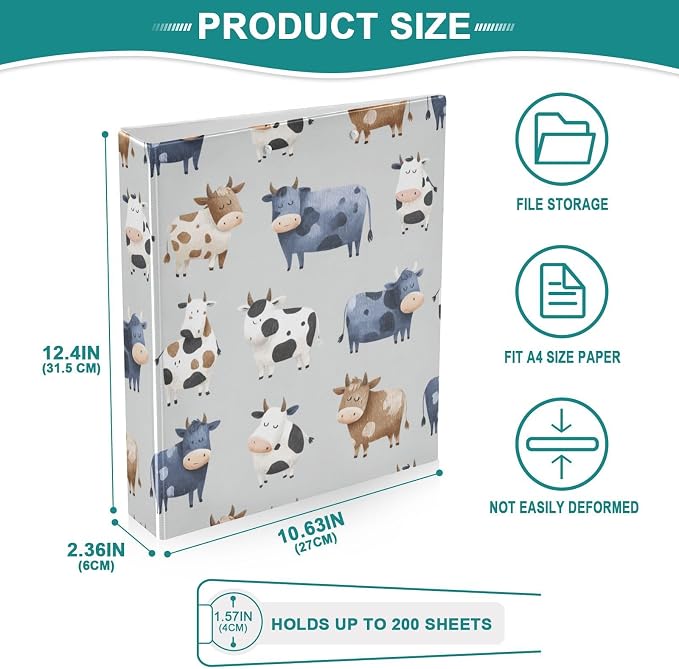 Cute Cows 3 Ring Binders 1.5 Inch Clear View Three Ring Binders Versatile Binder for Work School Office Supply 1 Pack