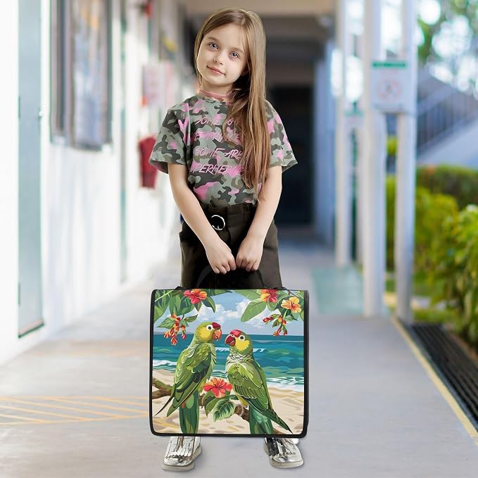 Parrots on The Beach Zipper Binder 3 Ring with Handle and Shoulder Strap, 500 Sheet Binder Organizer Capacity & Multi-Pockets for School Office