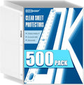 500 Pack Sheet Protectors, Top Loading Reinforced 3-Hole Page | Protectors for 3-Ring Binders, Fits Standard 8.5" x 11" Letter Size Paper, Perfect for Documents & Photos, Office Supplies