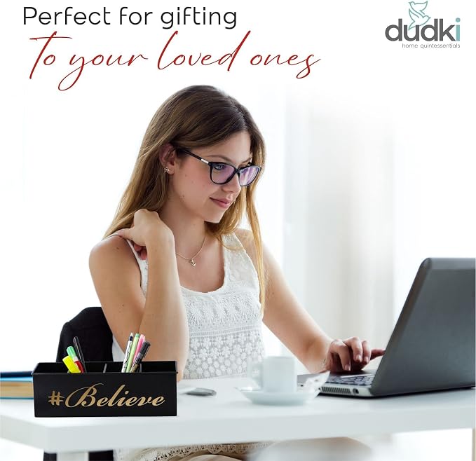 DUDKI Home Present Desk Organiser 4 compartments Decorative Pen Pencil holder, Vanity Kit, Travel Box, Makeup Box, Cosmetic Box, Storage Box, knife Holder, Spoon Holder - Gift Office Desk Decor