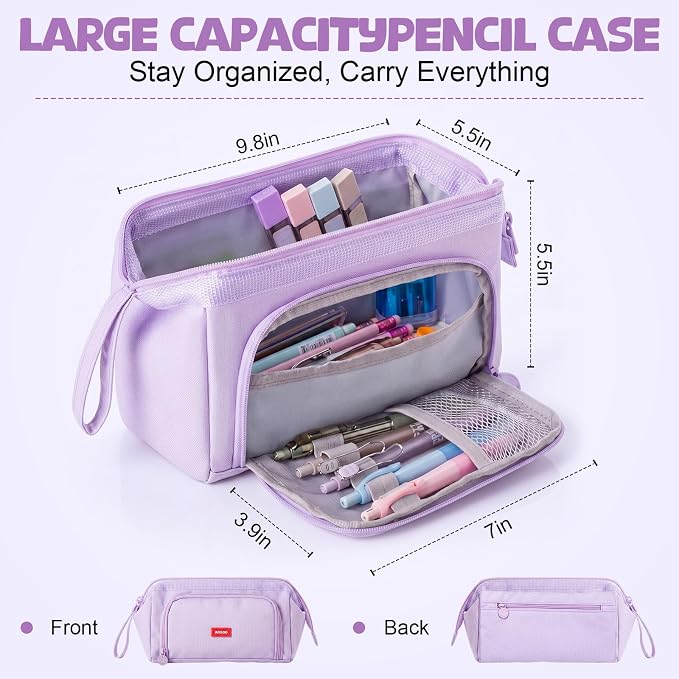 Eersida 47 Pcs Aesthetic School Supplies with Cute Pen Case, Mechanical Pencils 0.5mm, 0.7mm, 0.9mm & 2.0mm with Leads and Eraser Refills, Wood Pencils #2, for Writing, Drawing & Drafting(Purple)