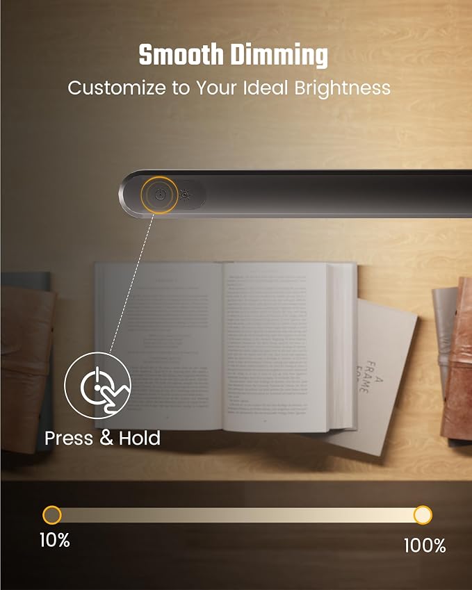 SUPERDANNY Eye-Caring LED Desk Lamp Work Lamp Office Lamp with Side Clamp | Black, Touch Control, 360° Flexible Gooseneck, 3 Modes Smooth Dimming, Memory Function, Adapter, Metal, for Home Office Dorm