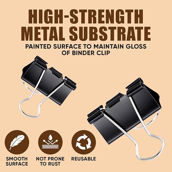Binder Clips, 48 Pcs Medium Binder Clips, Kalerr Black Binder Clip Medium, 1.25 Inches Office Clip with Container, Paper Binder Clip Office Supplies, Paper Clamps Bulk for Office, Home, School