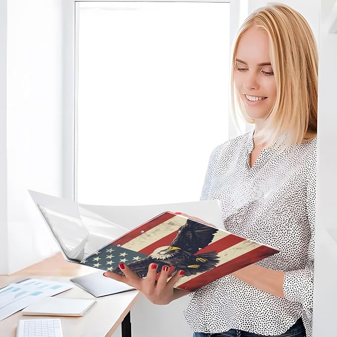 3 Ring Binder American Flag Eagle 1.5" Round Ring Binders View Binder with 200 Sheet for Kids School Supplies Women Men Office, 1 Pack