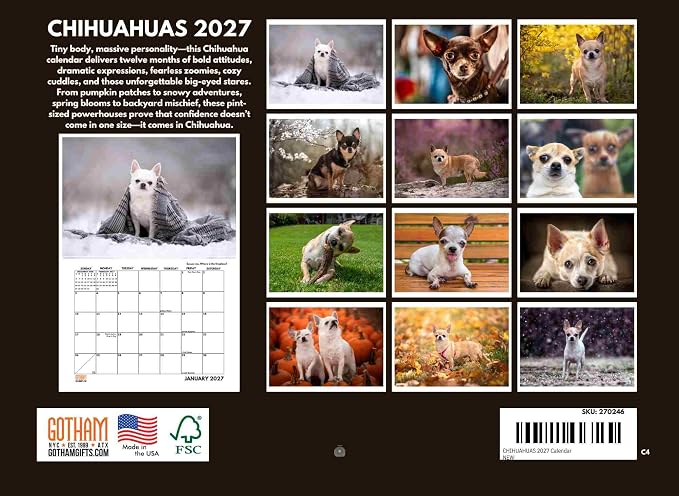 Chihuahua Calendar 2027 Monthly Wall Calender 12 Month