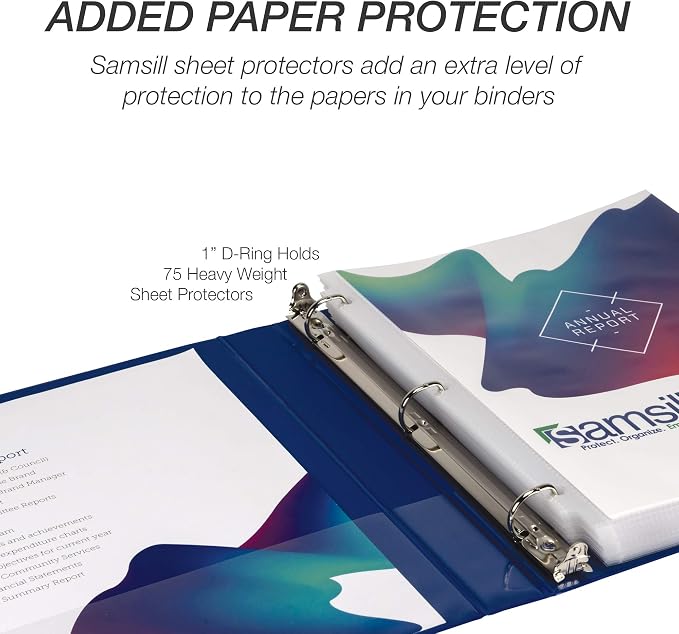 Samsill Durable 1 inch 3 Ring Binder, D Ring Binder, 100% Recycled Chipboard, Blue, 12 Pack