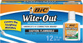 BIC Wite Out Extra Coverage Correction Fluid, 20 mL, White, 12-Count Pack