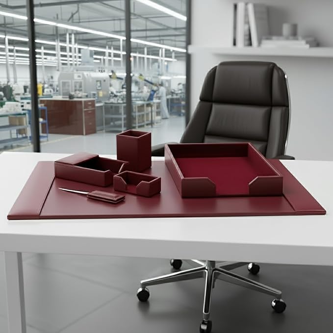DACASSO Bonded Leather Desk Set - Luxury Leather Desk Pad & Desk Organization Essentials (Burgundy, 6 Piece)