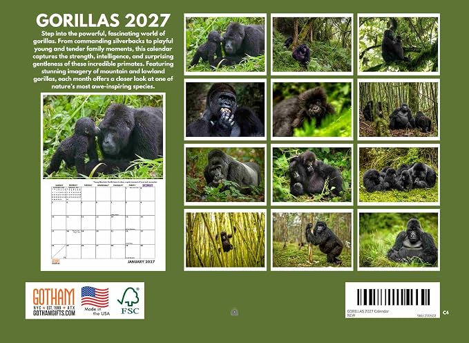 Gorilla Calendar 2027 Monthly Wall Calender 12 Month