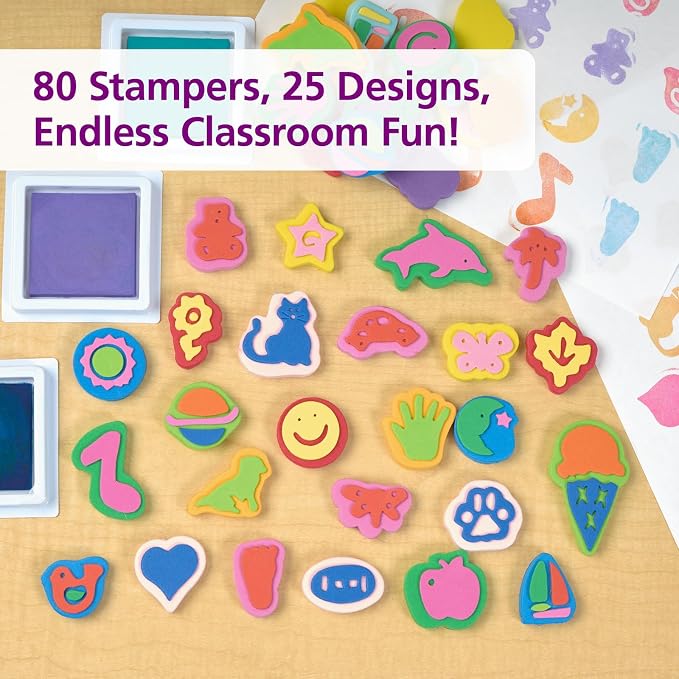 Colorations Super Stamper Mega Pack, 80 Stamps, 25 Designs | Ages 4+, PreK+, Variety Pack for Kids' Arts, Crafts and Creative Projects
