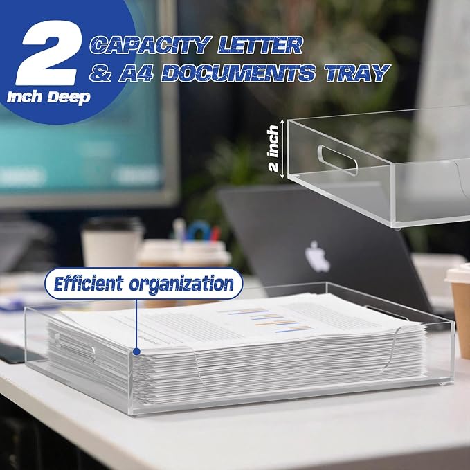 Acrylic Letter&A4 Paper Tray, Clear Desk Organizer, Multi-Function File Tray, Accessories Sorter for Papers, Documents, Magazines, Folders, Notebooks - 12.2'' x 9.25'' x 2'' (Horizontal)