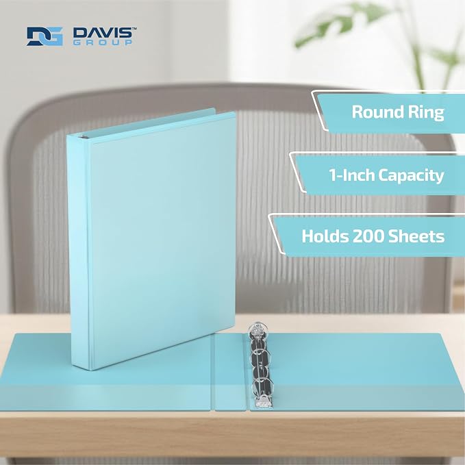 Pack of 6 Premium View Binders, Ring Binders with Clear-View Cover and Interior Pockets, Pastel Color Options, 1 Inch, Aqua