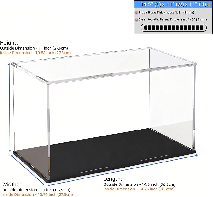 Large Acrylic Display Case, Clear Acrylic Display Box with Matte Base, Dustproof Collectible Storage Cases, DIY Easy Assembly Showcase for Figures, Models, Collectibles, 14.5 x 11 x 11 inch