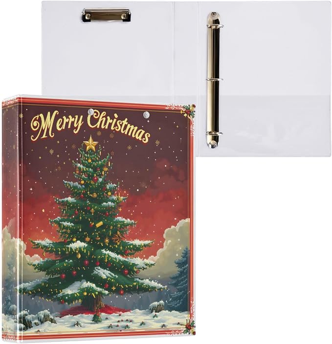 Christmas Tree Christmas 3 Ring Binder with 2 Interior Pockets 1.5 inch Binders 3 Ring Heavy Duty Fit 8.5" x 11" Letter Size for Office School, 2 Pack