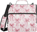 Watercolor Pink Bow Pattern Zipper Binder 3 Ring with Handle and Shoulder Strap, 500 Sheet Binder Organizer Capacity & Multi-Pockets for School Office