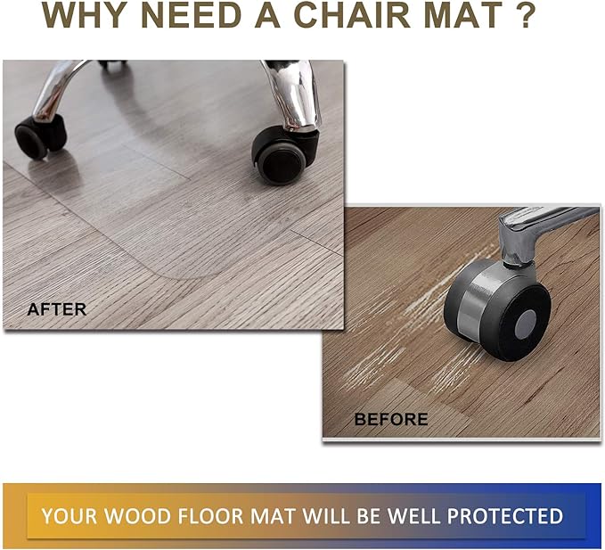 HOMEK Chair Mat for Hardwood Floor, 60”x 46” Office Chair Mat, Floor Mat for Office Chair, Clear Desk Chair Floor Mat for Computer Desk