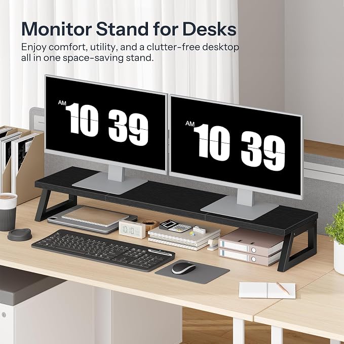 HOOBRO Dual Monitor Stand Riser, 39 Inch Large Computer Monitor Stand for 2 Monitors, Computer Monitor Riser, Desk Shelf Organizer for Office Desk, Accessories, Black BB121CJ01