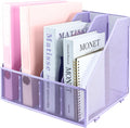 Desk Organizers, Metal Magazine File Holder with 4 Vertical Compartments Rack Binder File Organizer for Office Supplies, Home Workspace - Purple
