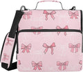 Fisyme Bows Pattern Pinks Zipper Binder 3 Ring with Zipper and Shoulder Strap Large Capacity Multi-Pocket Zipper Binder Organizer