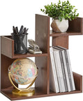 Aibiju Small Bookshelf for Small Space, Unique Cactus Bookcase, Kitchen Counter Shelf Desktop Organization, Light Walnut YD-DSR002LW
