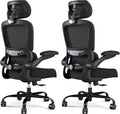 TRALT Office Chair Ergonomic Desk Chair - Gaming Chair with Lumbar Support | 330 LBS Home Office Desk Chairs with Headrest, Reading Chair with Flip-up Armrests, Comfortable Computer Chairs (2, Black)