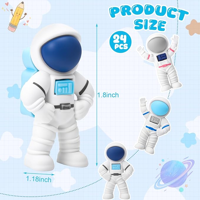 Resurhang 24 Pcs Space Themed Erasers Astronaut Figurines Eraser