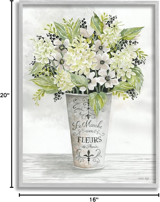 'French Floral Greenery Bouquet'| Framed Giclee Art | Stupell Industries | Gray, 16 x 20 Inches, Easy to Hang and Sturdy, Made in USA, by Cindy Jacobs