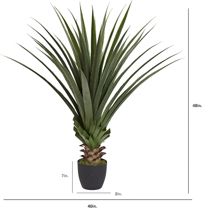 Nearly Natural 4 ft Artificial Spiked Agave Plant with Nursery Pot | Faux Succulent Greenery, Lifelike Spiky Leaves, Desert Inspired Indoor Decor