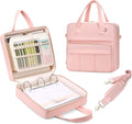Zipper Binder | 3 Inch O-Ring, 600 Sheet Capacity Trapper Keeper with Shoulder Strap & Handle, Binder Bag with Multiple Storage Pockets, Fits 13" Laptop (Pink)