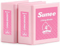 SUNEE 4 Inch Binder 3 Ring, 4" Extra Large D Ring Clear View PVC-Free (Fit 8.5x11 Inches) for Office or School Supplies, Pink, 2 Pack