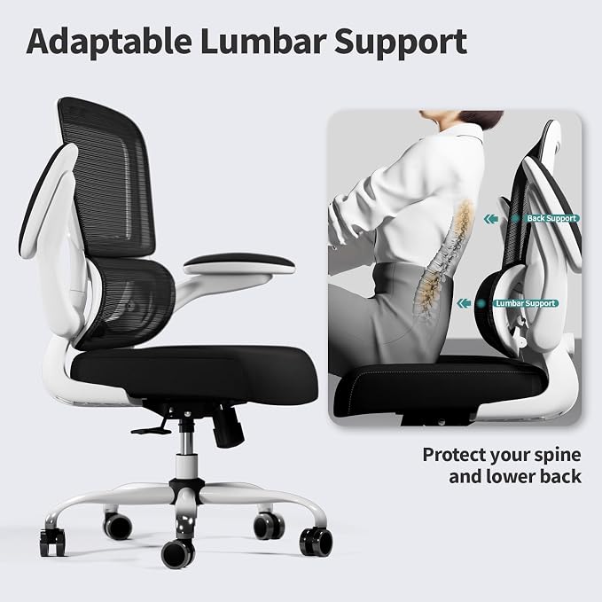 TRALT Office Chair - Ergonomic Desk Chair with Adjustable Lumbar Support, Mesh Computer Chair, Executive Chair for Home Office Comfortable Lumbar Support (1, White+Black)