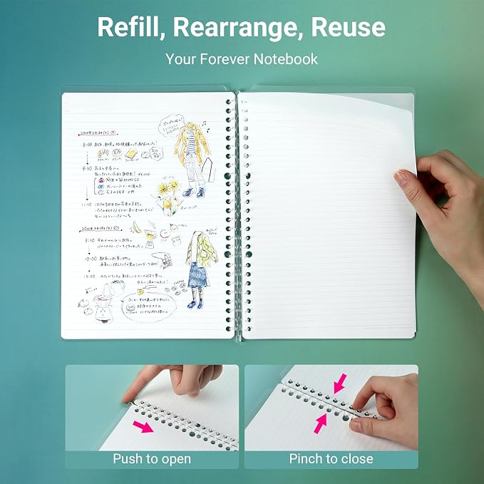 Kokuyo Campus 3 Pack Spiral Binder Notebooks, B5 Refillable Notebooks Smart Ring Binder 25 Sheets Capacity Each, with 100 Sheets 6mm Dot Ruled Filler Paper, Ideal for Work, Study & Journal,Vivid Color