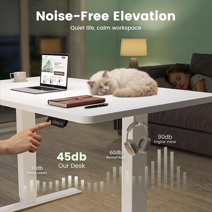 CubiCubi 55 x 24 Electric Standing Desk, Height Adjustable, White | Sit Stand up Home Office Desk, Computer Workstations, Ergonomic Design, Advanced Motor, High-Strength Frame, 176 lbs Capacity
