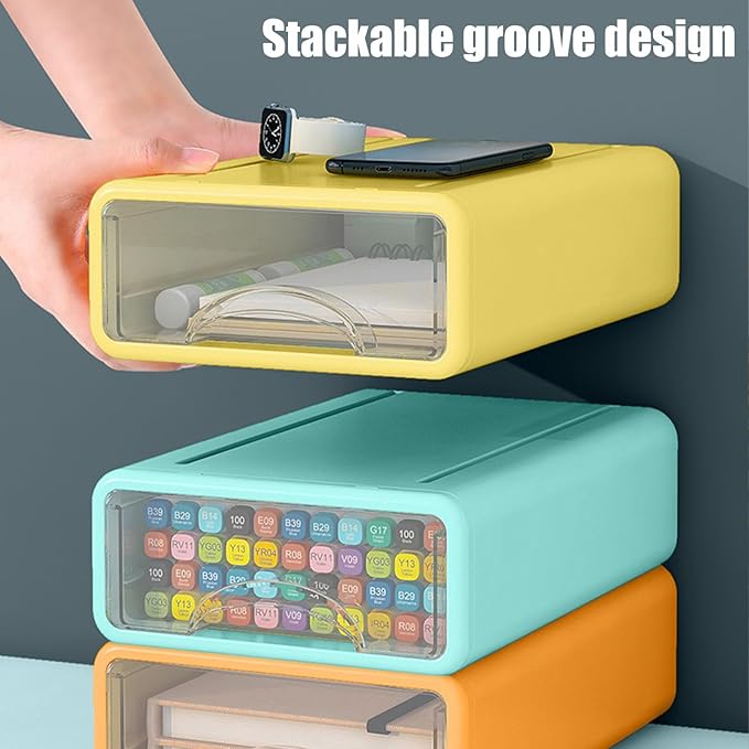 Desk Organizer with Drawers, Stackable Storage Drawers with Compartments Desktop Organization for Office Supplies, Makeup, Pencils, Tape, Erasers, Paperclips, Chargers (2S2M)